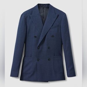 Reiss Wool Blend Double Breasted Blazer in Indigo Size 42